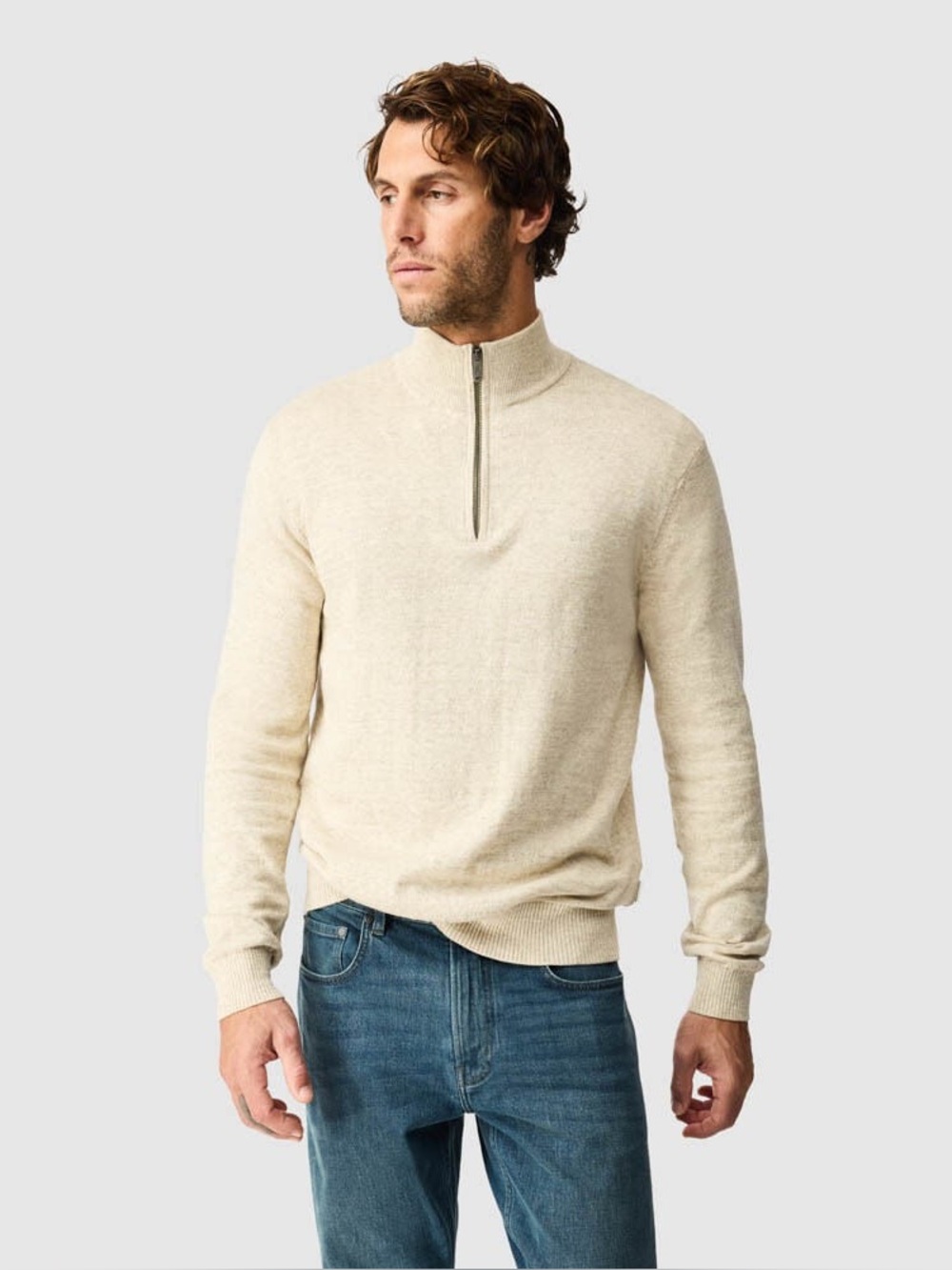 New Rodd & Gunn Mens 2XL Fortrose Quarter Zip Knit Straw Tan Cotton Sweater NWT